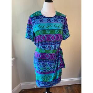 Funky 90s Vintage Faux Wrap Tropical Dress Prophecy by Sag Harbor Size 14